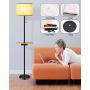 Lifeholder Floor Lamp, Modern Floor Lamp with Useful Dual USB Ports & Rectangle Tray Table, LED Floor Lamp with Line Fabric Shade & Pull Chain, Standing Lamp Idea for Bedroom, Living Room or Office