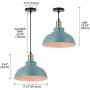 KWOKING Lighting Industrial Barn Pendant Light Chandelier Hanging Lamp 11.8'' Wide Shade Metal Ceiling Fixture for Kitchen Restaurant Dining Room Cafe Living Room in Pale Blue