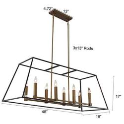 48'' Wide 8-Light Open Frame Industrial Style Rectangular Bronze Linear Chandelier Ceiling Lamp Dining Room