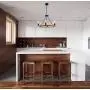 Kira Home Jericho 25'' 6-Light Large Rustic Farmhouse Wagon Wheel Chandelier, Round Kitchen Island Light, Textured Black Accents + Warm Oak Wood Style Finish