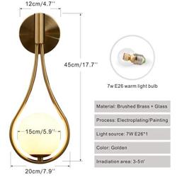 BOKT Glass Wall Sconces Modern Gold Wall Lamp Mid-Century Wall Mount Light Fixture with Glass Globe Shade, Water Drop Wall Light for Bedroom Bedsides (Hardwire)