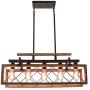 Giluta Rectangle Wood Chandelier Kitchen Island Pendant Lighting Rustic Farmhouse Chandelier Hanging Ceiling Light Fixture 5 Lights Ideal for Dining Room Living Room (C0060)