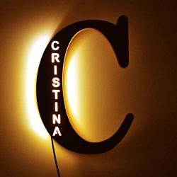 Personalized Decor Led Night Light Marquee Letter Lights Custom Wooden Engraved Name Wall Light for Bedroom Christmas Wedding - Best Gift for Family Lovers Friends