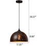 LITFAD Pendant Light 11.81'' Industrial Weathered Iron Hollowed-Out Dome Shade Single Pendant Lamp Mounted Ceiling Light fixtures with Adjustable Chain for Kitchen Dining Room Restaurant Bar - D