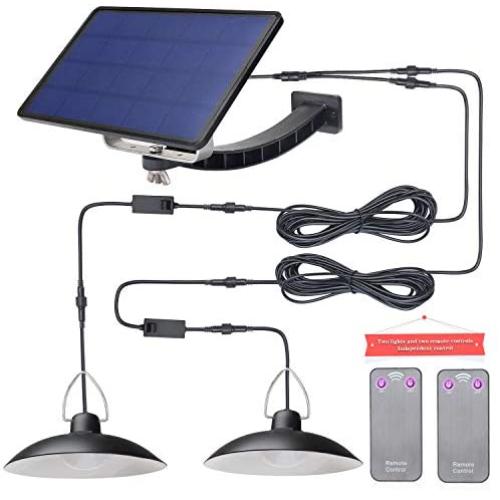 Solar Shed Light with Dual Head & Remote Control,Kyson 32 LED Indoor Barn Light Outdoor Solar Pendant Lamp for Porch Garage Storage Room Use