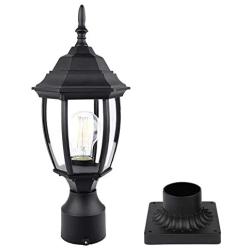 PARTPHONER Outdoor Post Light with Pier Mount Base, Waterproof Pole Lantern Light Fixture, Exterior Lamp Post Lantern Head with Clear Glass Panels for Garden, Patio, Pathway (6 Inch)