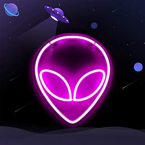 Alien LED Neon Signs for Wall Decor Girls Boys Bedroom Decorative Night Light Neon Bar Sign USB Powered Blue Alien Lamp with Switch Home Bedroom Party Birthday Lights (Pink)