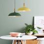 STGLIGHTING Swag Plug-in Pendant Light Wooden Handle Pendant Light with 15ft Plug-in UL On/Off Dimmer Switch Cord Macaron Yellow Lampshade Loft Style Lamps for Dining Room Bulbs Not Included