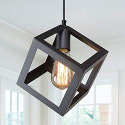 GEPOW Industrial Pendant Lighting for Kitchen Island, Geometric Modern Farmhouse Mini Cage Hanging Light Fixture for Foyer, Entryway, Dining & Living Room