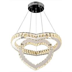 Modern Crystal Chandeliers, Heart Shape 2 Rings 50W 110V LED Crystal Chandelier Fixtures Stainless Steel Round Pendant Ceiling Lights Fixtures for Dining Room Living Room Bedroom (Cold White)