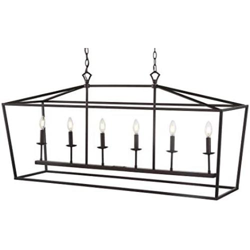JONATHAN Y JYL7439A Pagoda Lantern Dimmable Adjustable Metal LED Pendant, Classic, Traditional for Dining, Living Room, Kitchen, 49'' 6-Bulb, Oil Rubbed Bronze
