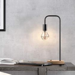 Oneach Industrial Desk Lamp Vintage Edison LED Table Lamp Bedside Lamp for Dorm Office Living Room Bedroom Wooden Base Lamp for Reading Black (Without Bulb)