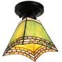 KWOKING Lighting Tiffany Ceiling Lights Stained Glass Hanging Lamp with Green Cone Shade Semi Flush Mount Ceiling Light for Living Room, Hallway, Kitchen 4 Sides