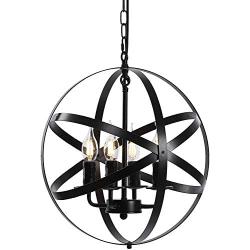 E12 Farmhouse Chandelier 4 Lights Black Hanging Light Fixture Metal Globe Shade Industrial Pendant Light for Foyer Dining Room Living Room Kitchen Island