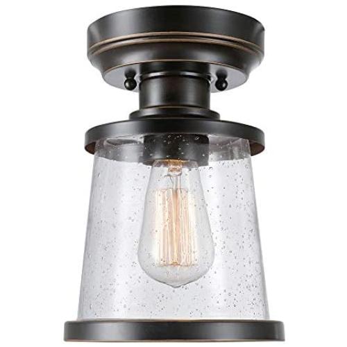 Globe Electric Charlie 1-Light Outdoor/Indoor Semi-Flush Mount Ceiling Light, Oil Rubbed Bronze, Clear Seeded Glass Shade 44301 Globe Electric Charlie 1-Light Outdoor/Indoor Semi-Flush Mount Ceiling Light, Oil Rubbed Bronze, Clear Seeded Glass Shade 44301