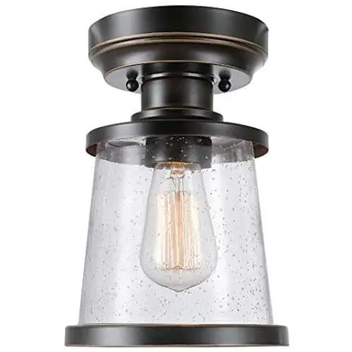 Globe Electric Charlie 1-Light Outdoor/Indoor Semi-Flush Mount Ceiling Light, Oil Rubbed Bronze, Clear Seeded Glass Shade 44301
