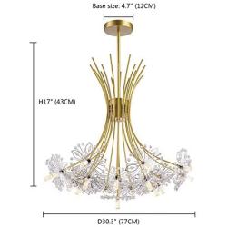 NOXARTE Modern Crystal Chandelier Dandelion Gold Firework Pendant Light for Dining Room Bedroom Hallway 19 Lights