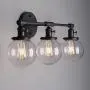 QASIN 3 Head Industrial Wall Lights with Switch, Globe Clear Glass Shade Edison Bulb Lamps, E27 Socket Wall Sconce Fittings for Living Room Dining Room Bedroom Vanity Mirror Light Fixtures (Black)