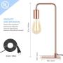 Rose Gold Table Lamp - Edison Bedside Lamps for Reading, Nightstand, Dressers - Small Metal Desk Lamp for Dorm Room, Bedroom