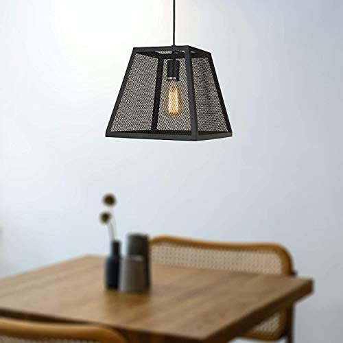 1-Light Industrial Pendant Lighting for Kitchen Island, 11.42'' Farmhouse Ceiling Pendant Light Fixture for Dining Room, Black Metal Hanging Pendant Light for Restaurant Bar Barn Hallway Entryway