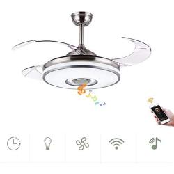 Fandian 42in Modern Smart Ceiling Fan with Lights Bluetooth Speaker Chandelier Lighting Fixtures, Remote Control, Retractable Blades, 3 Light Colors, for Living room, Bedroom (42in-Siver 2)