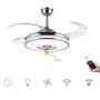 Fandian 42in Modern Smart Ceiling Fan with Lights Bluetooth Speaker Chandelier Lighting Fixtures, Remote Control, Retractable Blades, 3 Light Colors, for Living room, Bedroom (42in-Siver 2)
