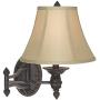 Godia Swing Arm Wall Lamp French Country Bronze Plug-in Light Fixture Beige Softback Bell Shade for Bedroom Bedside Living Room Reading - Barnes and Ivy