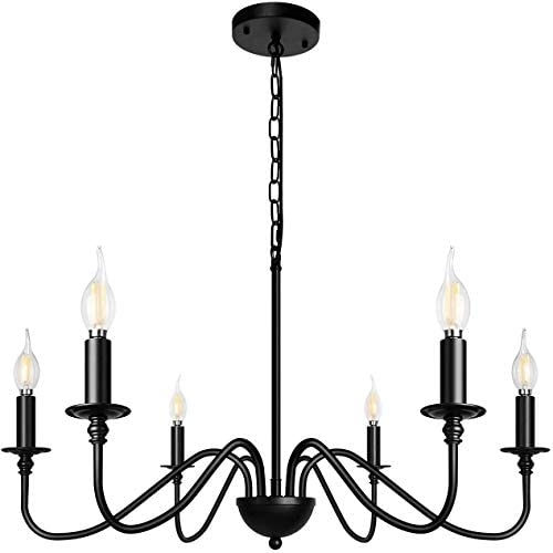 6-Light Black Farmhouse Chandelier Industrial Rustic Ceiling Hanging Light Fixture for Kitchen Island, Dining Room, Living Room, Bedroom, Foyer