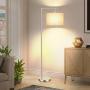 BesLowe Floor Lamp for Living Room Montage Modern Standing Lamp with Hanging White Fabric Lampshade Tall Pole Overhangs Classic Reading Light with Foot Switch for Bedroom Hotel Guest Room Satin Nickel