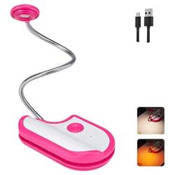 BIGMONAT Rechargeable Book Light for Reading in Bed,Clip on Amber Reading Light,Portable LED Reading Lamp with 360° Rotary Light Neck,Wireless Clip on Reading Light for Kids (Rose Red)