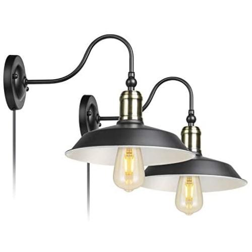 Industrial Vintage Bedroom Wall Lamps Plug in Gooseneck Barn Light Wall Sconces for Bathroom Warehouse Set of 2