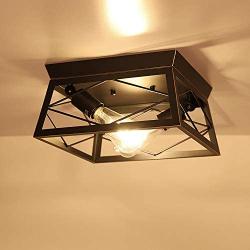 HMVPL Industrial Ceiling Lighting Fixtures, Farmhouse Flush Mount Close to Ceiling Lamp 2-Light for Kitchen Island Dining Room Bedroom Foyer Hallway