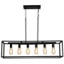 Garwarm 6 Light Rectangle Chandelier,Black Metal Linear Modern Pendant Lighting,Industrial Cage Kitchen Island Ceiling Light Fixture for Dining Room Kitchen