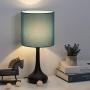 HAITRAL Bedside Table Lamps - Nightstand Lamps Set of 2, Modern Desk Lamp for Bedroom, Living Room, Office with Metallic Base and Fabric Shade - Dark Blue (HT-BTL11-06X2)