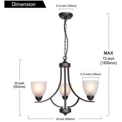 VINLUZ 3 Light Shaded Contemporary Chandeliers with Alabaster Glass Oil Rubbed Bronze Modern Light Fixtures Ceiling Hanging Mid Century Pendant Lighting for Dining Room Living Room Hallway Bedroom
