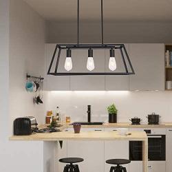 ELUZE 3-Light Kitchen Island Pendant Lighting Black Finish Farmhouse Chandelier Vintage Pendant Lights for Dining Room Kitchen Living Room Farmhouse