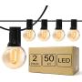 Outdoor String Lights Commercial, 50ft 1W G40 LED Weatherproof Patio Lights with 54 Edison Bulbs, Waterproof Shatterproof Dimmer, Connectable Hanging Sockets for Party Backyard Porch Balcony Décor