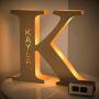 VEELU Personalized Decor Led Night Light Marquee Letter Lights Custom Wooden Engraved Name Wall Light for Bedroom Christmas Wedding - Best Gift for Family Lovers Friends