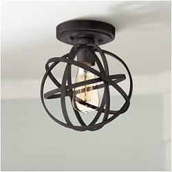 Atom Rustic Industrial Ceiling Light Semi Flush Mount Fixture LED Antique Edison Open Cage Black 8'' Wide for Bedroom Kitchen Living Room Hallway Bathroom - Franklin Iron Works