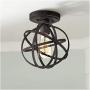 Atom Rustic Industrial Ceiling Light Semi Flush Mount Fixture LED Antique Edison Open Cage Black 8'' Wide for Bedroom Kitchen Living Room Hallway Bathroom - Franklin Iron Works