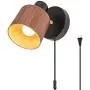 TeHenoo Plug in Wall Lamp Wooden Wall Sconce, Black Wall Light with Cord Rotatable Wall Light Fixture for Bedroom Living Room Bedside Lamp