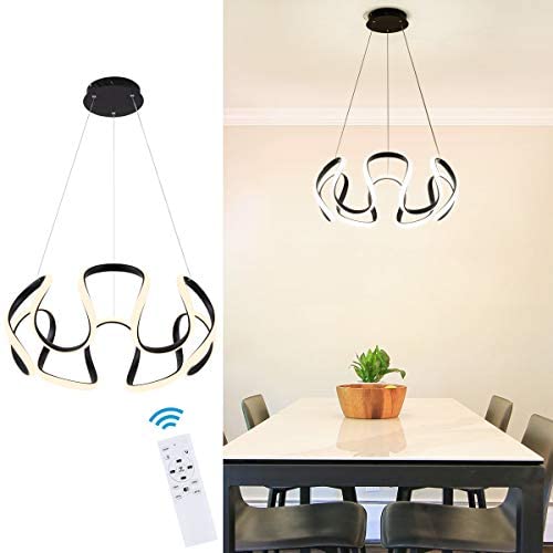 Modern LED Pendant Light for Dining Room Creative Black Hanging Light Fixture for Living Room with Acrylic Shape Dimmable 3-Color Changing Contemporary Chandelier with Remote for Foyer,Kitchen,42W