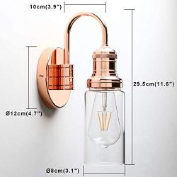 Permo Industrial Vintage Gooseneck Wall Mount Single Sconce with 3.1'' Cylindrical Clear Glass Shade Wall Sconce Light Lamp Fixture (Copper)