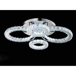 LITFAD 4 Halo Ring LED Ceiling Lamp Modern Design Decorative Crystal Semi Flush Mount Ceiling Light LED Chandelier for Hotel Hall Bedroom Living Room - White Light