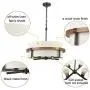 AXILAND Rustic Drum Chandelier 4-Light Dining Room Chandelier with Off-White Fabric Shade