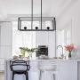 VINLUZ 3 Light Kitchen Island Pendant Lighting Black Contemporary Industrial Linear Chandelier with Clear Glass Shade for Dining Room Kitchen Island Living Room