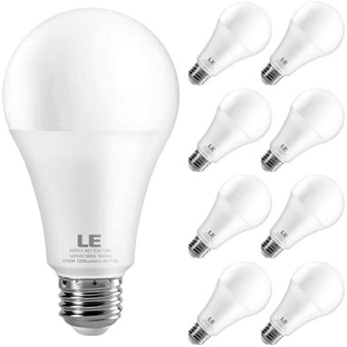 LE 100W Equivalent LED Light Bulbs, 13W 1200 Lumens 2700K Soft Warm White, Non Dimmable, E26 Medium Base, A21 Type A Big Bulb, 15000 Hour Lifetime, Pack of 8