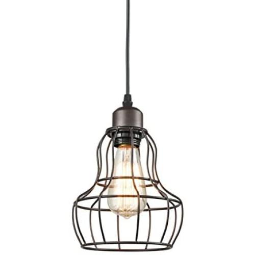 YOBO Lighting Minimalist 1-Light Oil Rubbed Bronze Hanging Pendant Light LOFT Wire Cage Guard