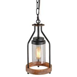 Giluta Simple Pendant Light Retro Island Pendant Lighting Fixture, Farmhouse Kitchen Hanging Ceiling Light with Seeded Glass Shade for Bedroom Living Room Bathroom (P0039)