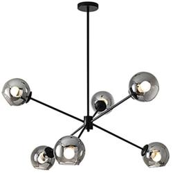 BOKT Sputnik Chandelier 6 Lights Magic Bean Molecular Chandelier Globe Chandeliers Light Fixture for Living Room Restaurant Kitchen Island E26 Base (Smoke Grey, 6 Lights)